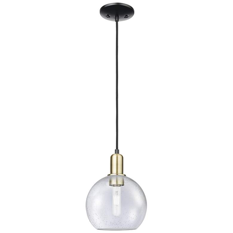 Image 1 Arcadia Athens 8"W Black Brass Cord Hung Mini Pendant w/ Seedy Shade