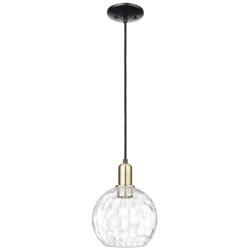 Arcadia Athens 8"W Black Brass Cord Mini Pendant w/ Water Glass Shade