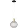 1_Arcadia Athens 8"W Black Brass Cord Pendant w/ Clear Basketweave Shade