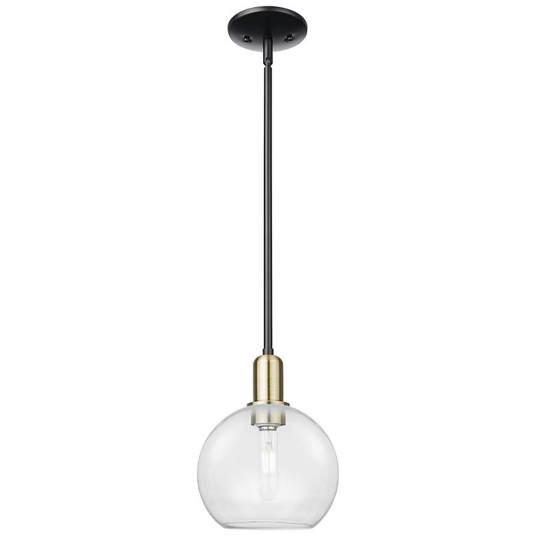Image 1 Arcadia Athens 8"W Black Brass Stem Hung Mini Pendant w/ Clear Shade