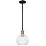 Arcadia Athens 8"W Black Brass Stem Hung Mini Pendant w/ Clear Shade