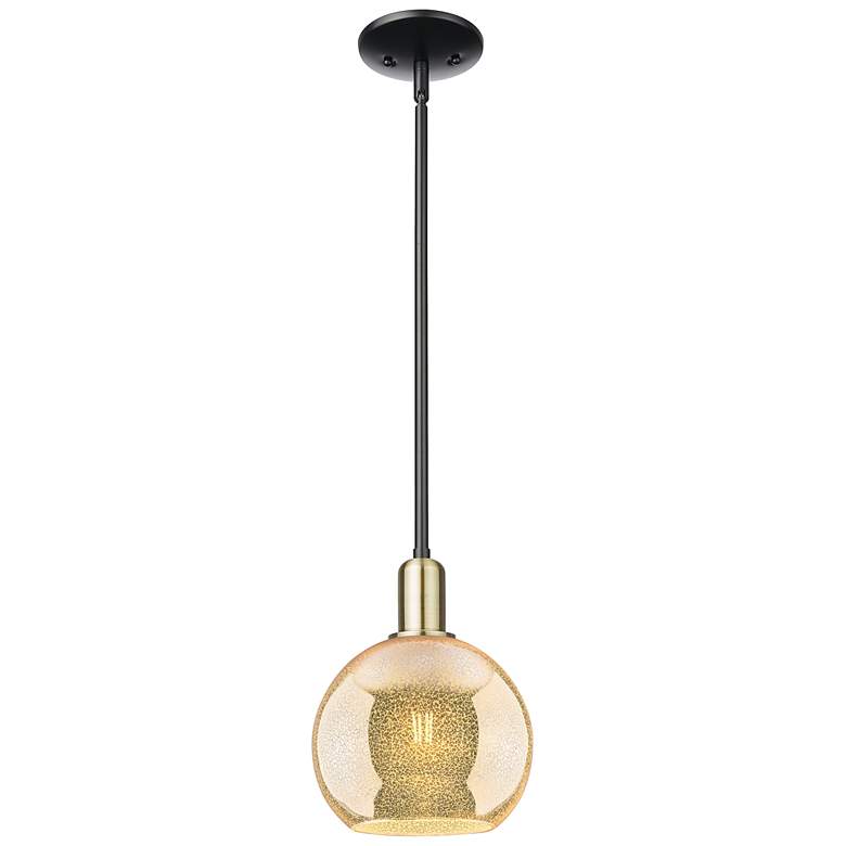 Image 1 Arcadia Athens 8"W Black Brass Stem Hung Mini Pendant w/ Mercury Shade