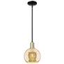 Arcadia Athens 8"W Black Brass Stem Hung Mini Pendant w/ Mercury Shade