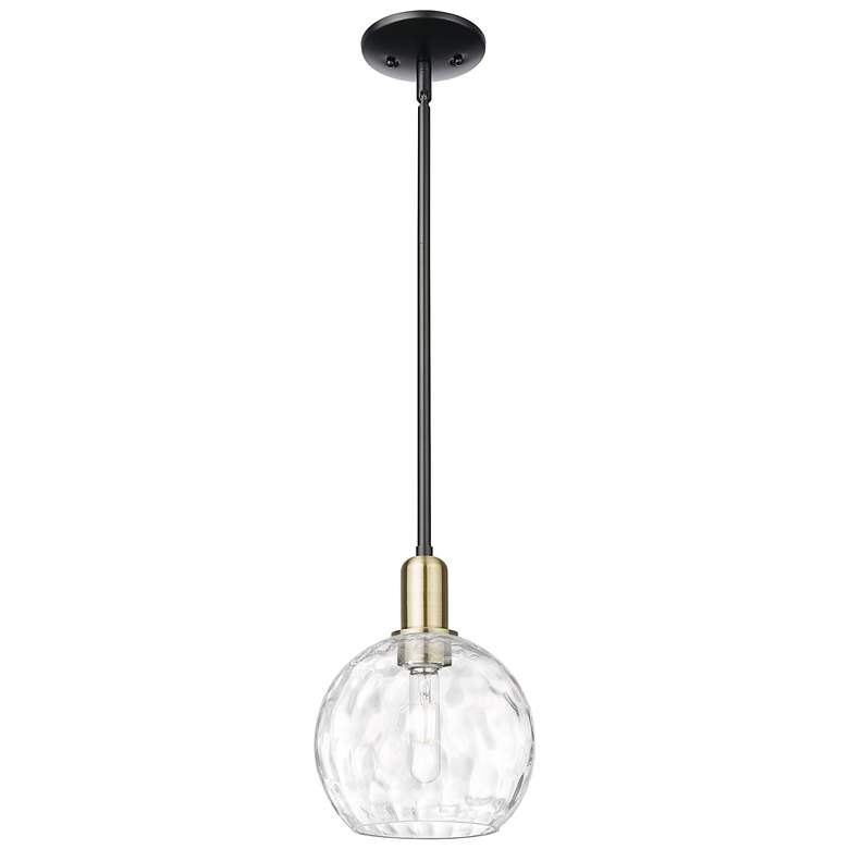 Image 1 Arcadia Athens 8"W Black Brass Stem Mini Pendant w/ Water Glass Shade