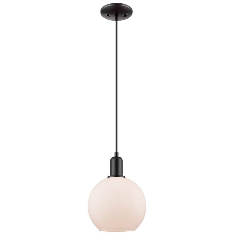 Image 1 Arcadia Athens 8"W Black Cord Hung Mini Pendant w/ Matte White Shade