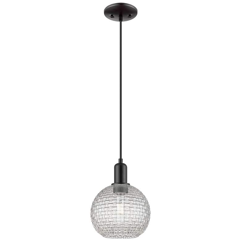 Image 1 Arcadia Athens 8"W Black Cord Mini Pendant w/ Clear Basketweave Shade