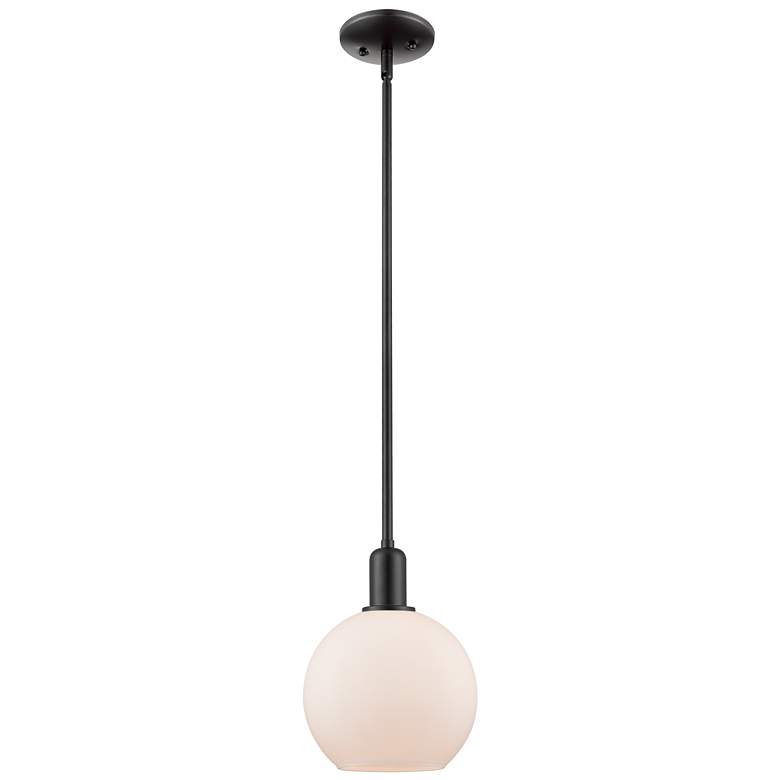 Image 1 Arcadia Athens 8"W Black Stem Hung Mini Pendant w/ Matte White Shade