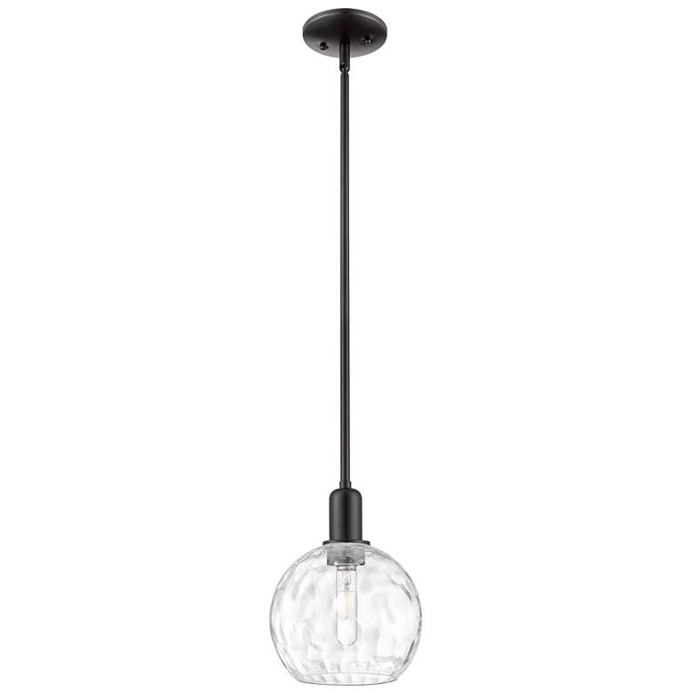 Image 1 Arcadia Athens 8"W Black Stem Hung Mini Pendant w/ Water Glass Shade