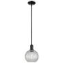 Arcadia Athens 8"W Black Stem Mini Pendant w/ Clear Basket Weave Shade