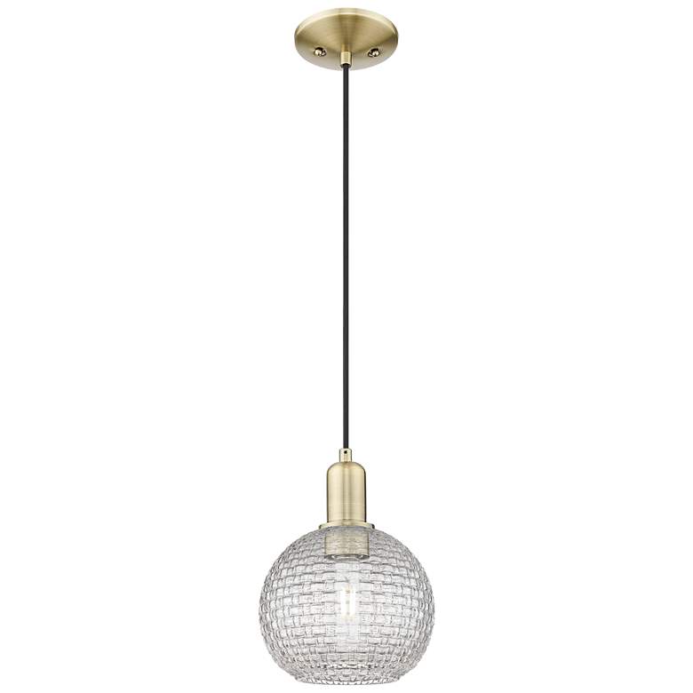 Image 1 Arcadia Athens 8"W Brass Cord Mini Pendant w/ Clear Basketweave Shade