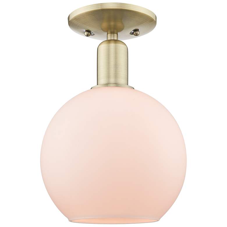 Image 1 Arcadia Athens 8"W Brass Semi.Flush Mount With Matte White Shade