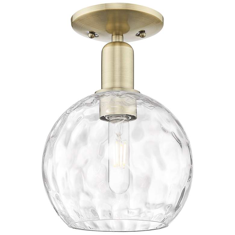 Image 1 Arcadia Athens 8"W Brass Semi.Flush Mount With Water Glass Shade