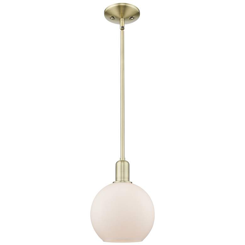 Image 1 Arcadia Athens 8"W Brass Stem Hung Mini Pendant With Matte White Shade