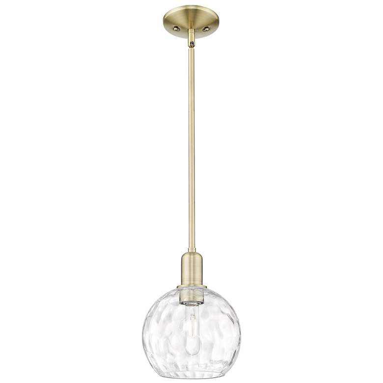 Image 1 Arcadia Athens 8"W Brass Stem Hung Mini Pendant With Water Glass Shade