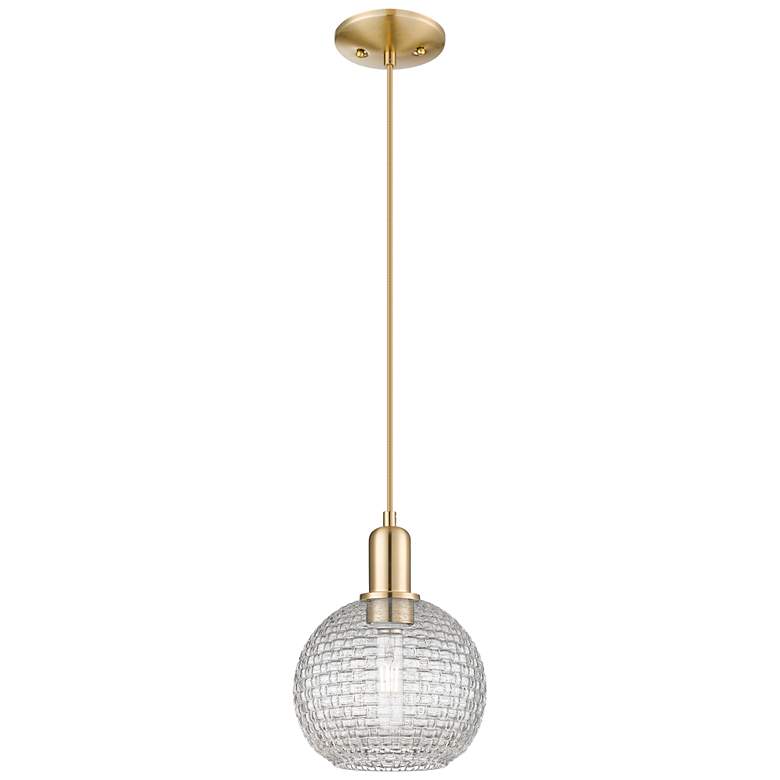 Image 1 Arcadia Athens 8"W Bronze Cord Mini Pendant w/ Clear Basketweave Shade