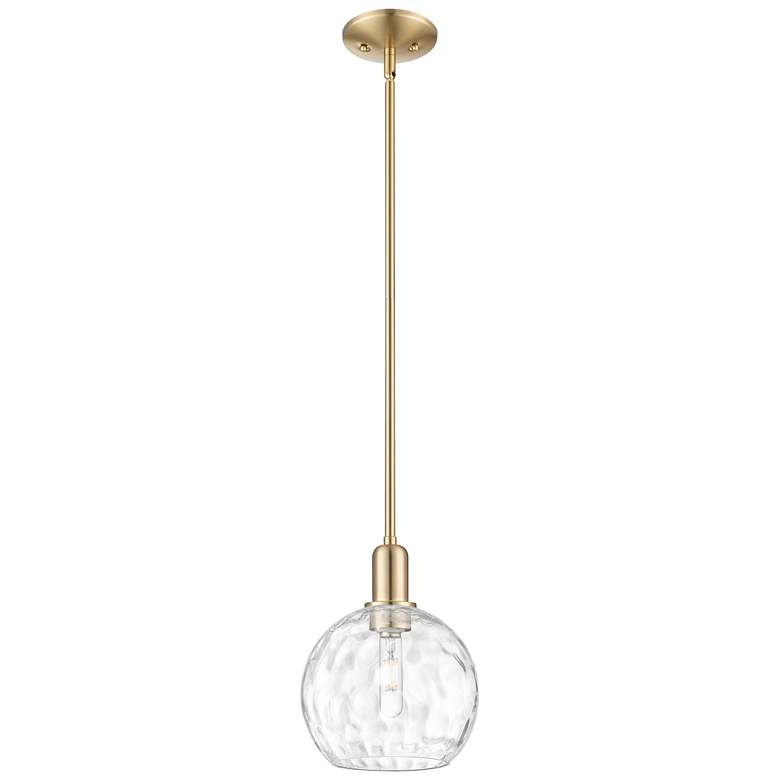 Image 1 Arcadia Athens 8"W Bronze Stem Mini Pendant w/ Water Glass Shade