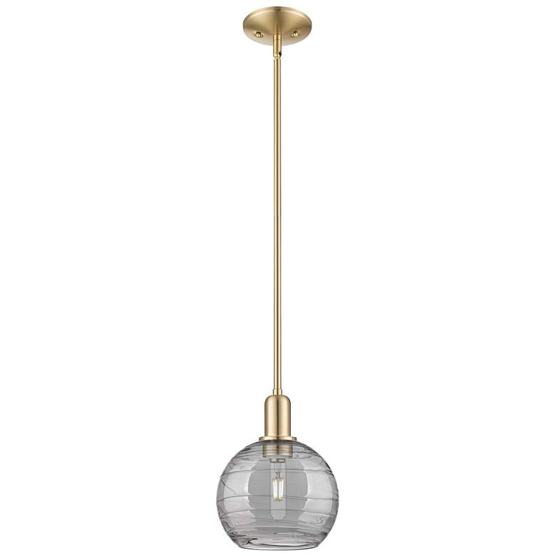 Image 1 Arcadia Athens 8"W Bronze Stem Pendant w/ Light Smoke Deco Swirl Shade