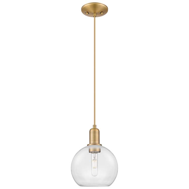 Image 1 Arcadia Athens 8"W Brushed Brass Cord Hung Mini Pendant w/ Clear Shade