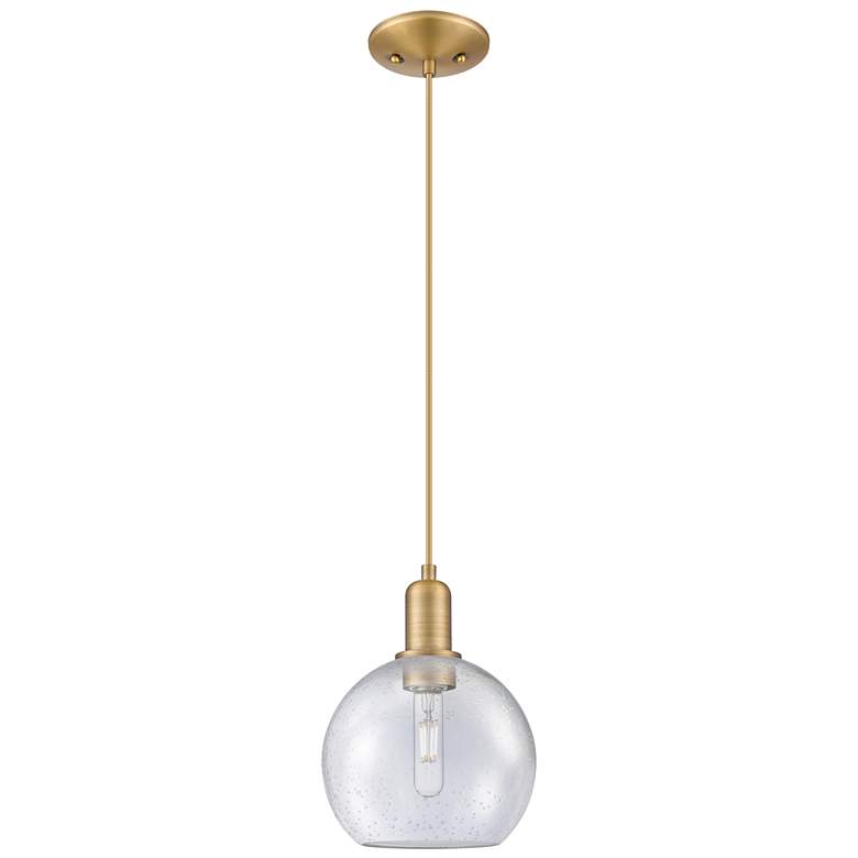 Image 1 Arcadia Athens 8"W Brushed Brass Cord Hung Mini Pendant w/ Seedy Shade