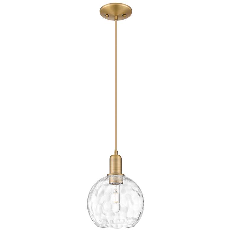 Image 1 Arcadia Athens 8"W Brushed Brass Cord Pendant w/ Water Glass Shade