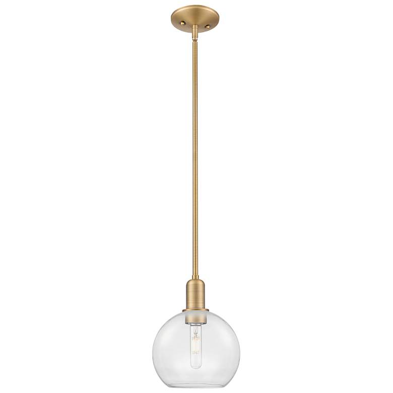 Image 1 Arcadia Athens 8"W Brushed Brass Stem Hung Mini Pendant w/ Clear Shade