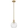 Arcadia Athens 8"W Brushed Brass Stem Hung Mini Pendant w/ Clear Shade