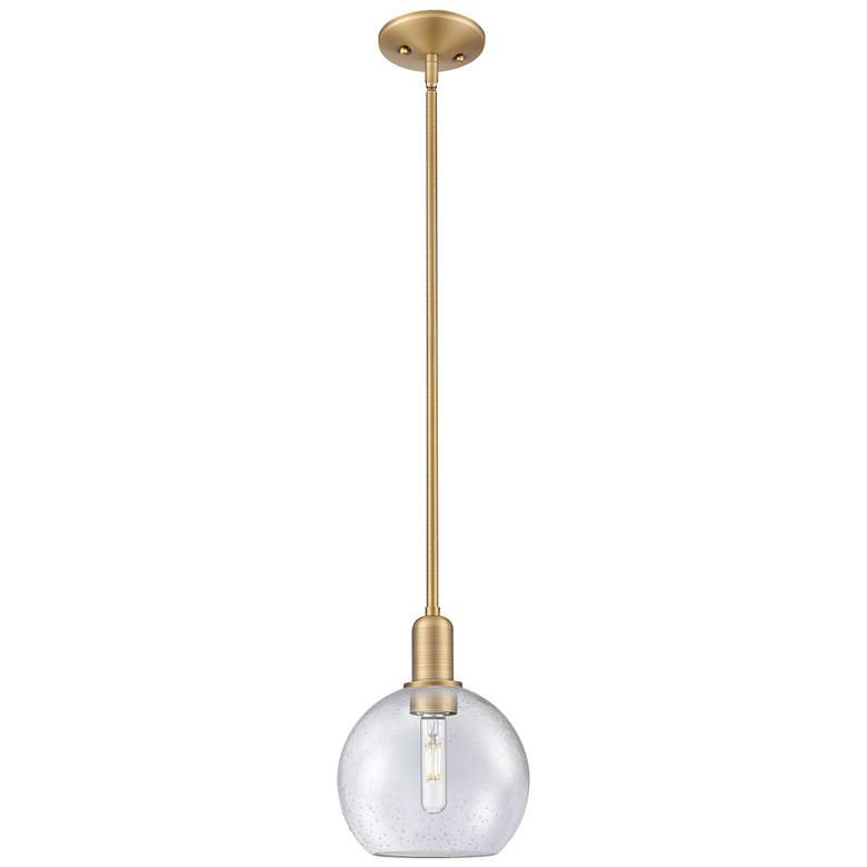 Image 1 Arcadia Athens 8"W Brushed Brass Stem Hung Mini Pendant w/ Seedy Shade