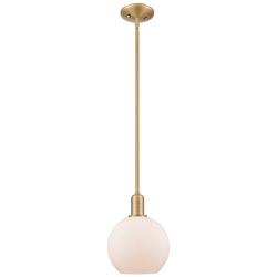 Arcadia Athens 8"W Brushed Brass Stem Pendant w/ Matte White Shade