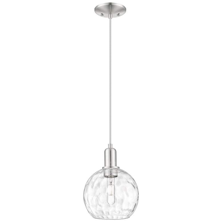 Image 1 Arcadia Athens 8"W Brushed Nickel Cord Pendant w/ Water Glass Shade