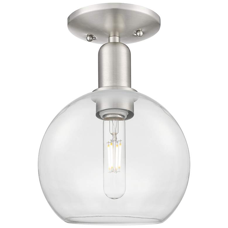 Image 1 Arcadia Athens 8"W Brushed Nickel Semi.Flush Mount With Clear Shade