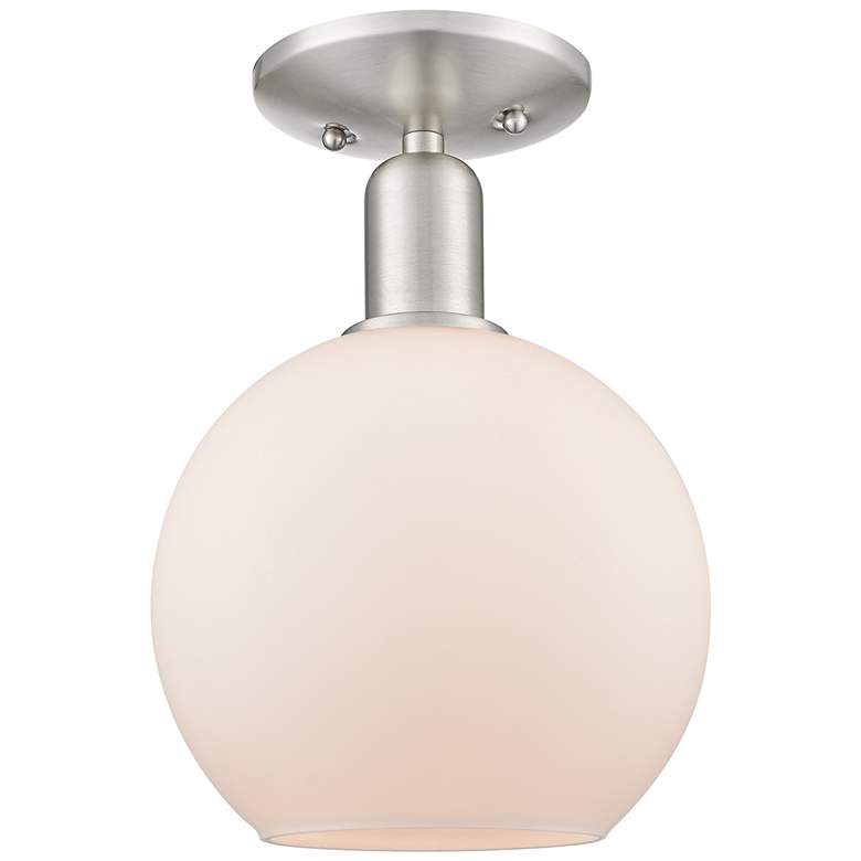 Image 1 Arcadia Athens 8"W Brushed Nickel Semi-Flush w/ Matte White Shade