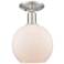 Arcadia Athens 8"W Brushed Nickel Semi-Flush w/ Matte White Shade