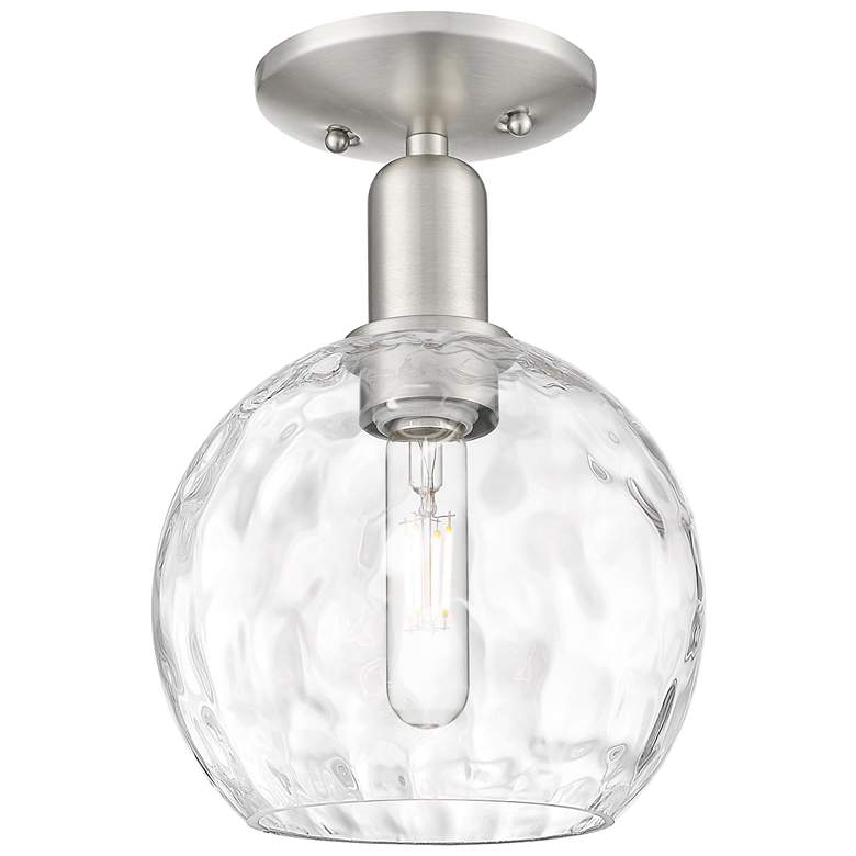 Image 1 Arcadia Athens 8"W Brushed Nickel Semi-Flush w/ Water Glass Shade