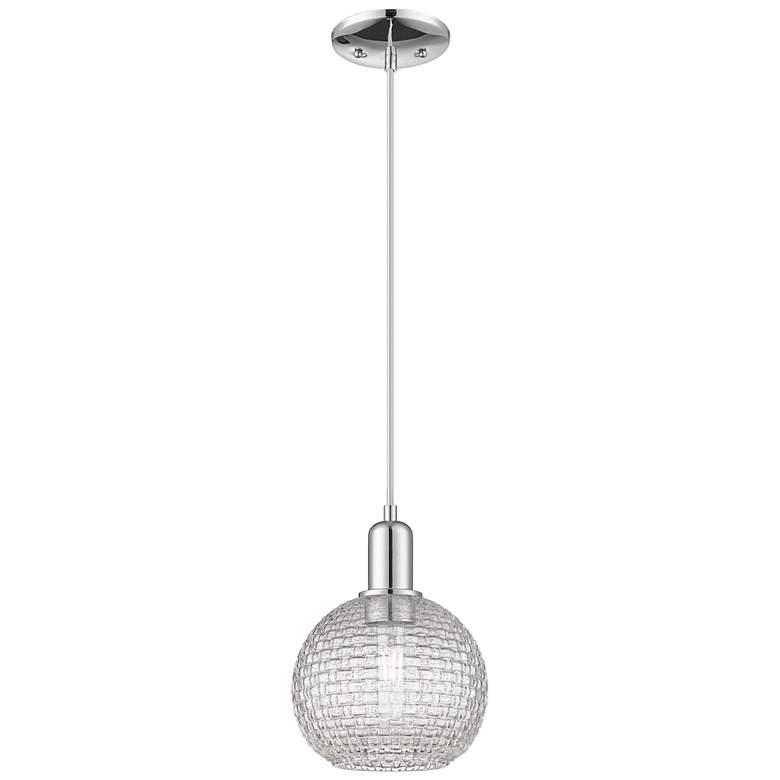 Image 1 Arcadia Athens 8"W Chrome Cord Mini Pendant w/ Clear Basketweave Shade