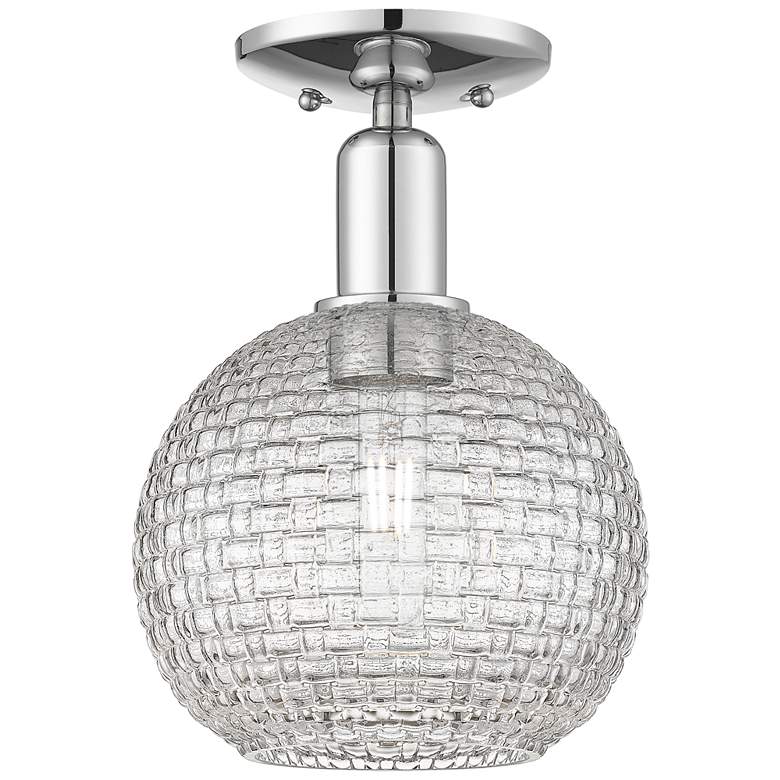 Image 1 Arcadia Athens 8"W Chrome Semi.Flush Mount w/ Clear Basket Weave Shade