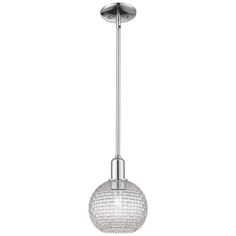 Image 1 Arcadia Athens 8"W Chrome Stem Pendant w/ Clear Basket Weave Shade