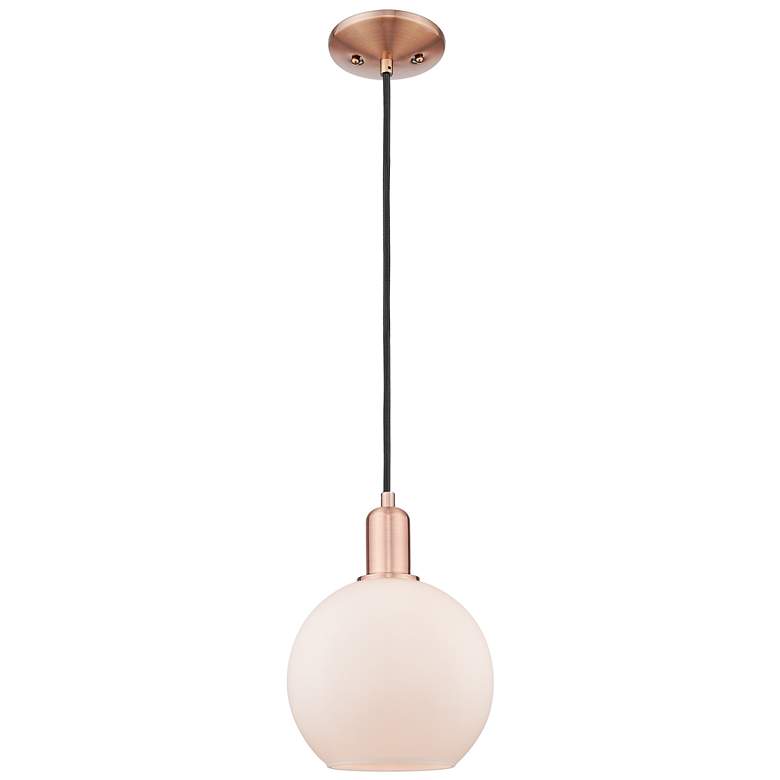 Image 1 Arcadia Athens 8"W Copper Cord Hung Mini Pendant w/ Matte White Shade