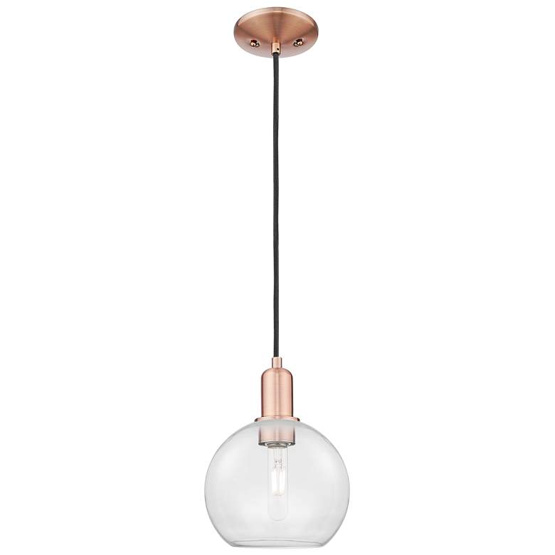Image 1 Arcadia Athens 8"W Copper Cord Hung Mini Pendant With Clear Shade