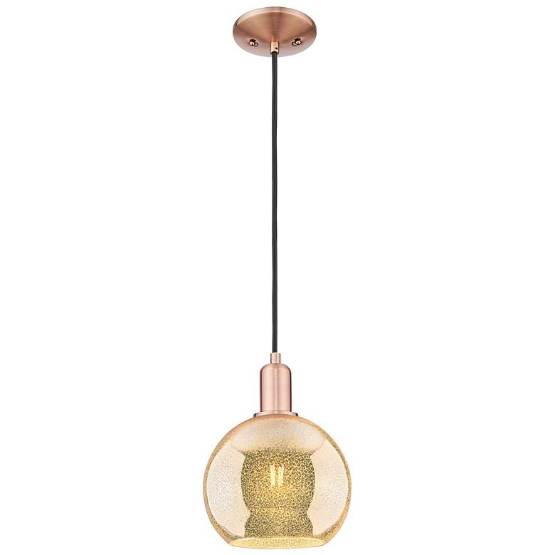 Image 1 Arcadia Athens 8"W Copper Cord Hung Mini Pendant With Mercury Shade