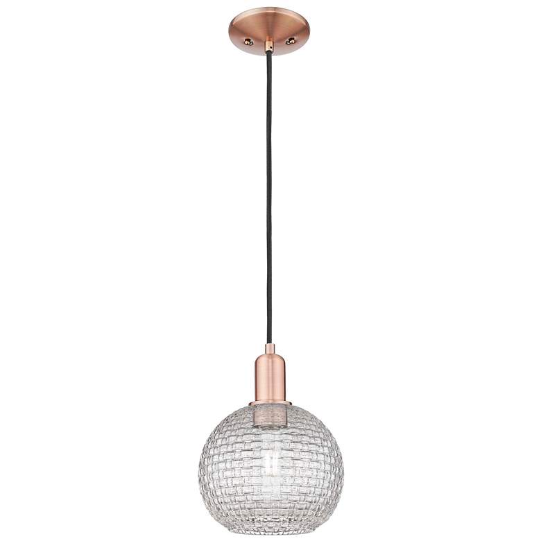Image 1 Arcadia Athens 8"W Copper Cord Mini Pendant w/ Clear Basketweave Shade