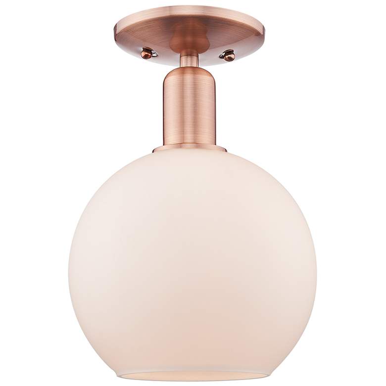 Image 1 Arcadia Athens 8"W Copper Semi.Flush Mount With Matte White Shade