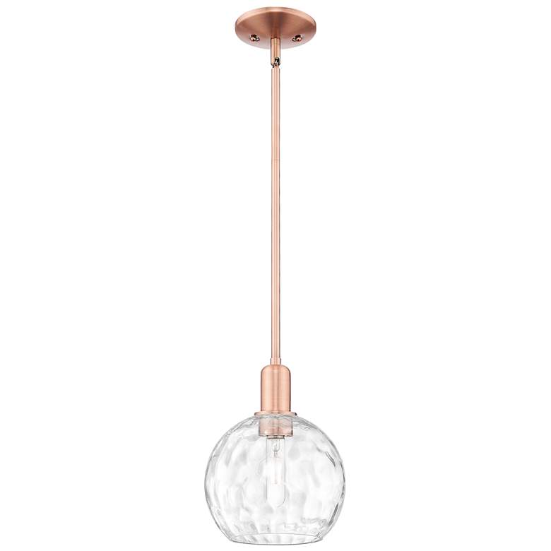 Image 1 Arcadia Athens 8"W Copper Stem Hung Mini Pendant w/ Water Glass Shade