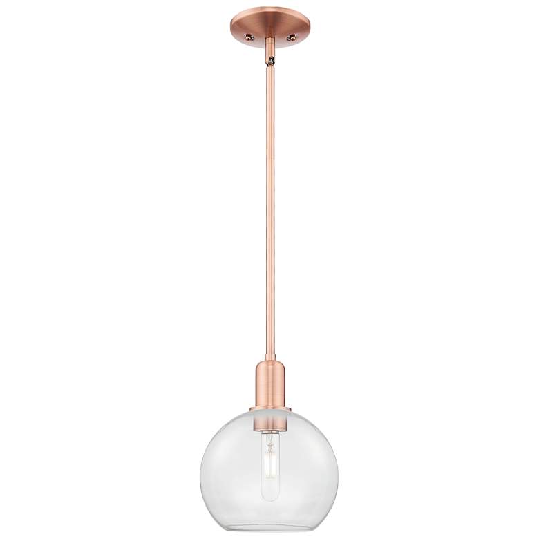 Image 1 Arcadia Athens 8"W Copper Stem Hung Mini Pendant With Clear Shade