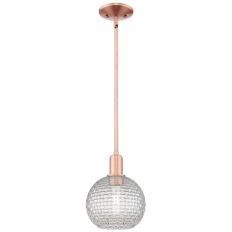 Image 1 Arcadia Athens 8"W Copper Stem Pendant w/ Clear Basket Weave Shade