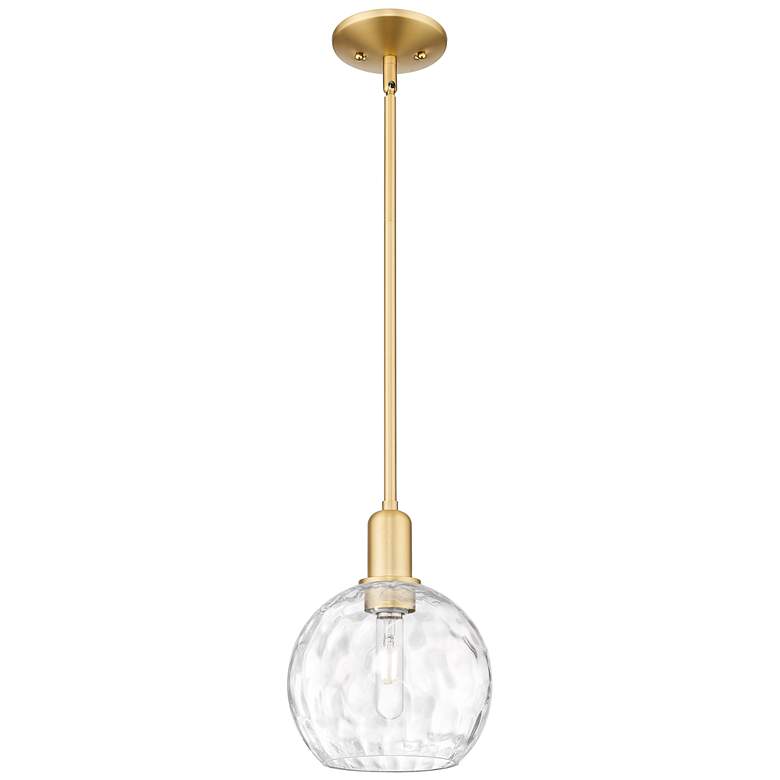 Image 1 Arcadia Athens 8"W Gold Stem Hung Mini Pendant w/ Water Glass Shade