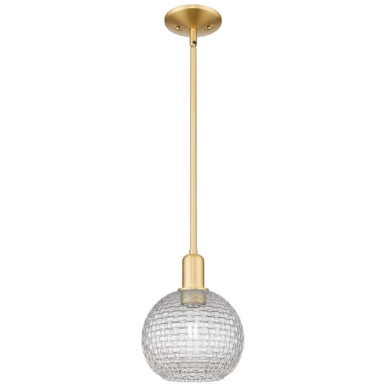 Image 1 Arcadia Athens 8"W Gold Stem Mini Pendant w/ Clear Basket Weave Shade