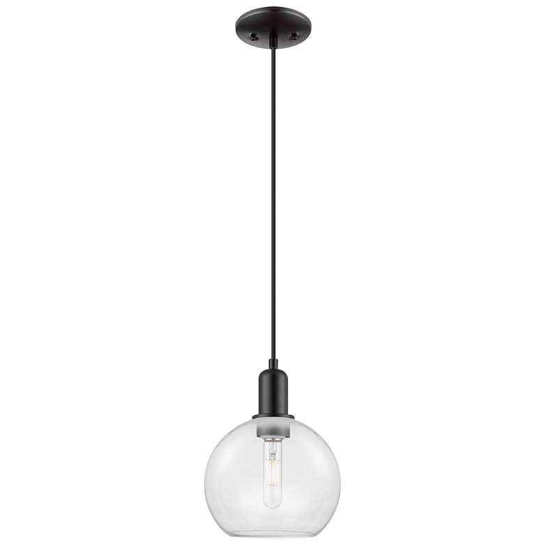 Image 1 Arcadia Athens 8"W Matte Black Cord Hung Mini Pendant With Clear Shade
