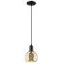 1_Arcadia Athens 8"W Matte Black Cord Hung Mini Pendant With Seedy Shade
