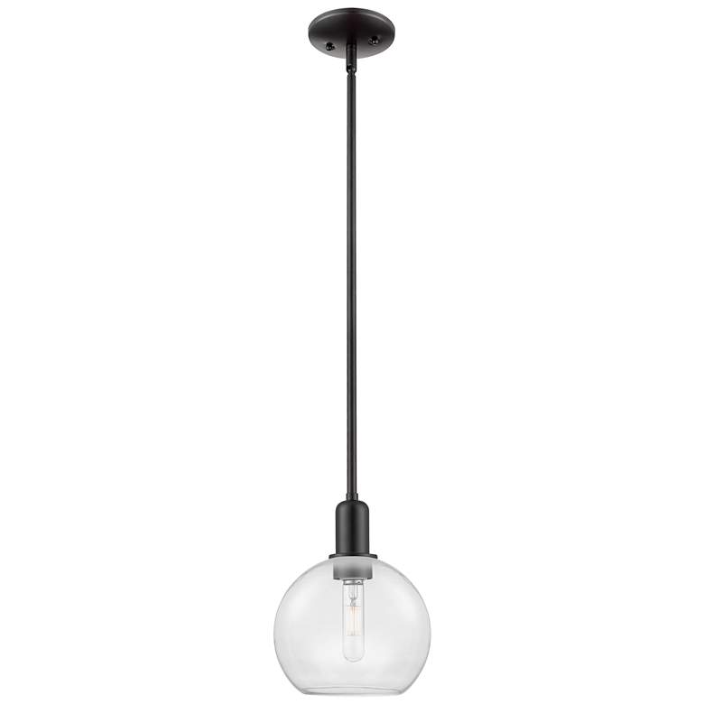 Image 1 Arcadia Athens 8"W Matte Black Stem Hung Mini Pendant With Clear Shade