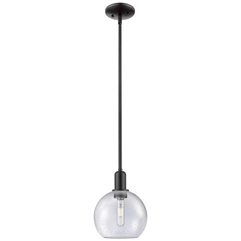 Image 1 Arcadia Athens 8"W Matte Black Stem Hung Mini Pendant With Seedy Shade